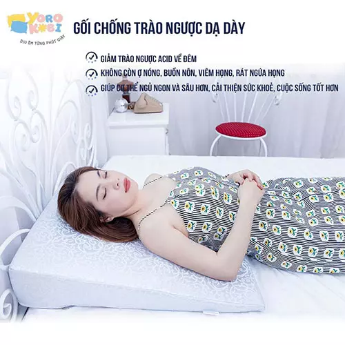 Gối chống trào ngược Yorokobi - đỉnh vát nhọn 14 cotton xanh ghi Nhật - Ảnh 3