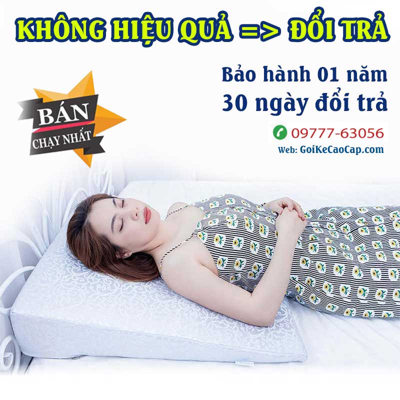 Gối chống trào ngược Yorokobi - đỉnh vát nhọn 14 cotton xanh ghi Nhật - Ảnh 2